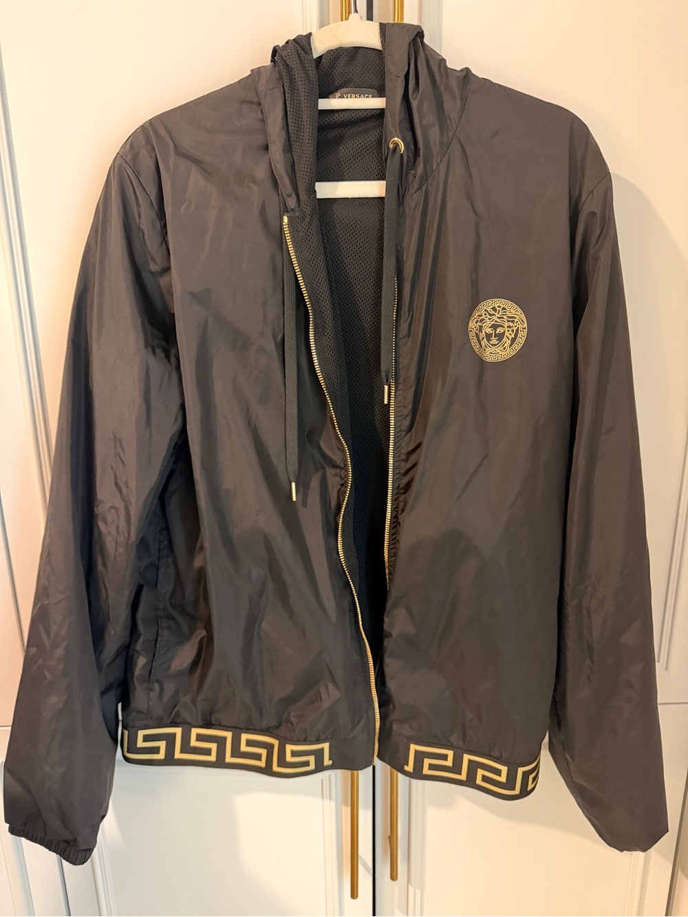 Versace Black & Gold Hooded Windbreaker Jacket